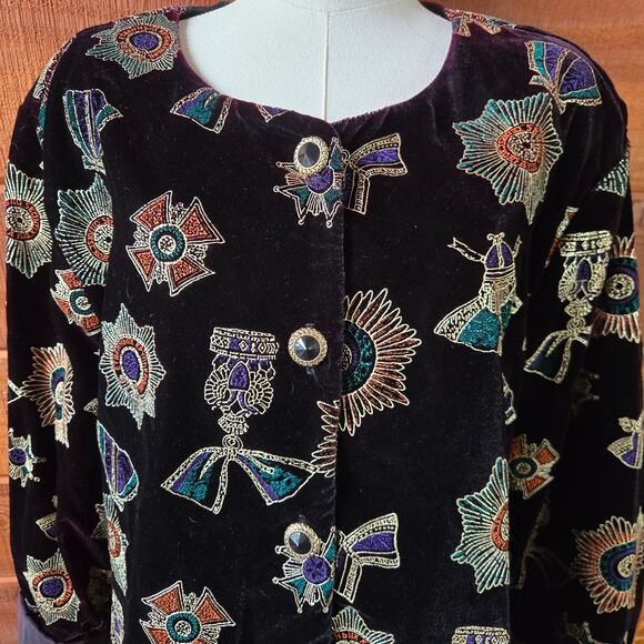 Brittany Nicole II Women Vtg 90s Avante Garde Whimsigoth Black Velvet Jacket 22W - Picture 2 of 12
